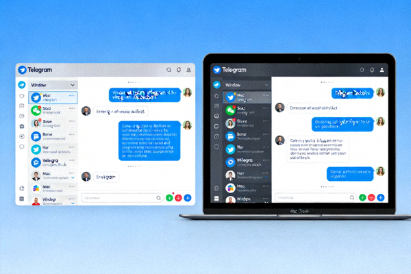 Telegram Desktop 客户端在 Windows 和 Mac 电脑上的界面展示图
